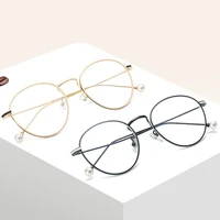 brand designed high end blue light glasses woman with pearl decoration metal fake eyewear frames optical frame glasses women