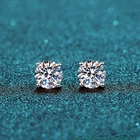 Женские серьги с четырьмя когтями, серебро 0,3 пробы, с покрытием из белого золота