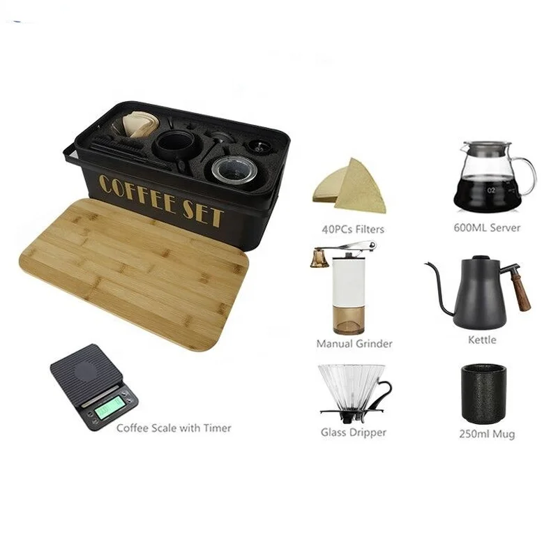 

Portable Coffee Gift Box set V60 dripper set bean Grinding machine coffee & Tea Sets