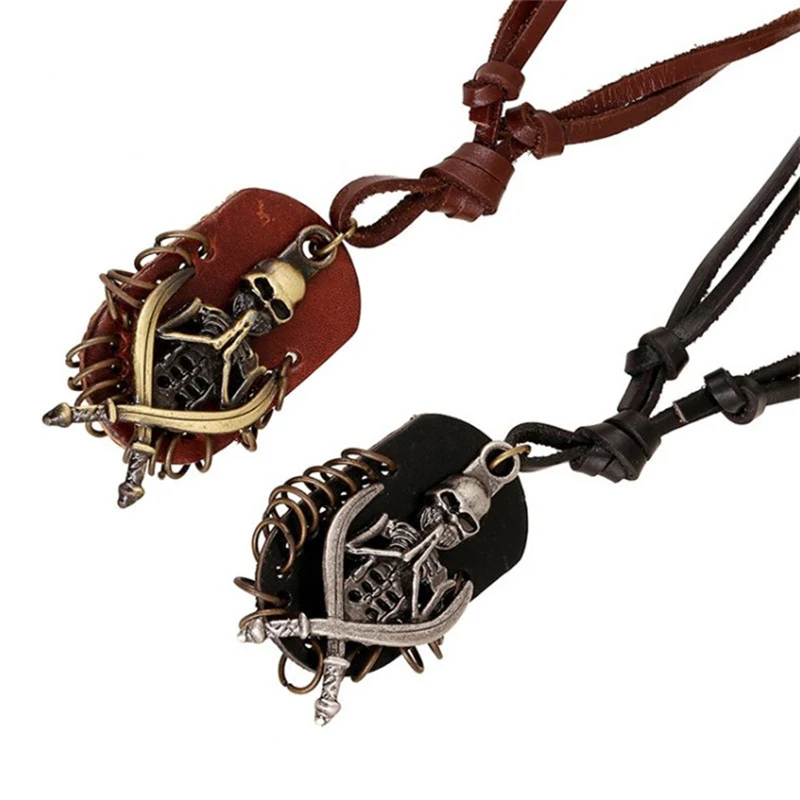 

New Europe and the United States retro domineering punk men's pendant necklace Alloy two-color skull pendant Jewelry wholesale