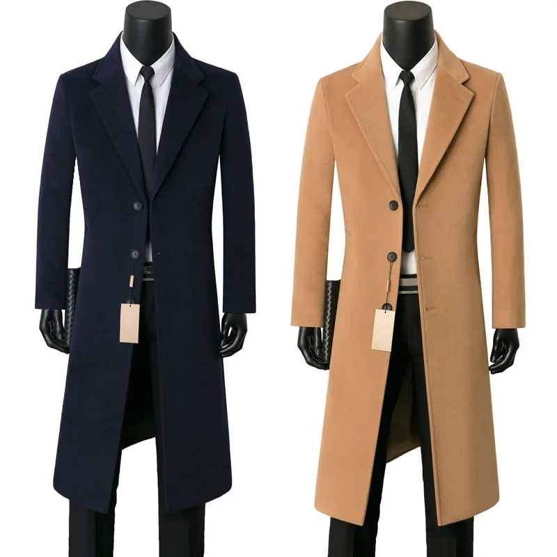 

Plus Size 9XL Men Business Casual Cashmere Coat Lapel Single-Breasted Long Woolen Windbreaker Autumn Winter Male Korean Style