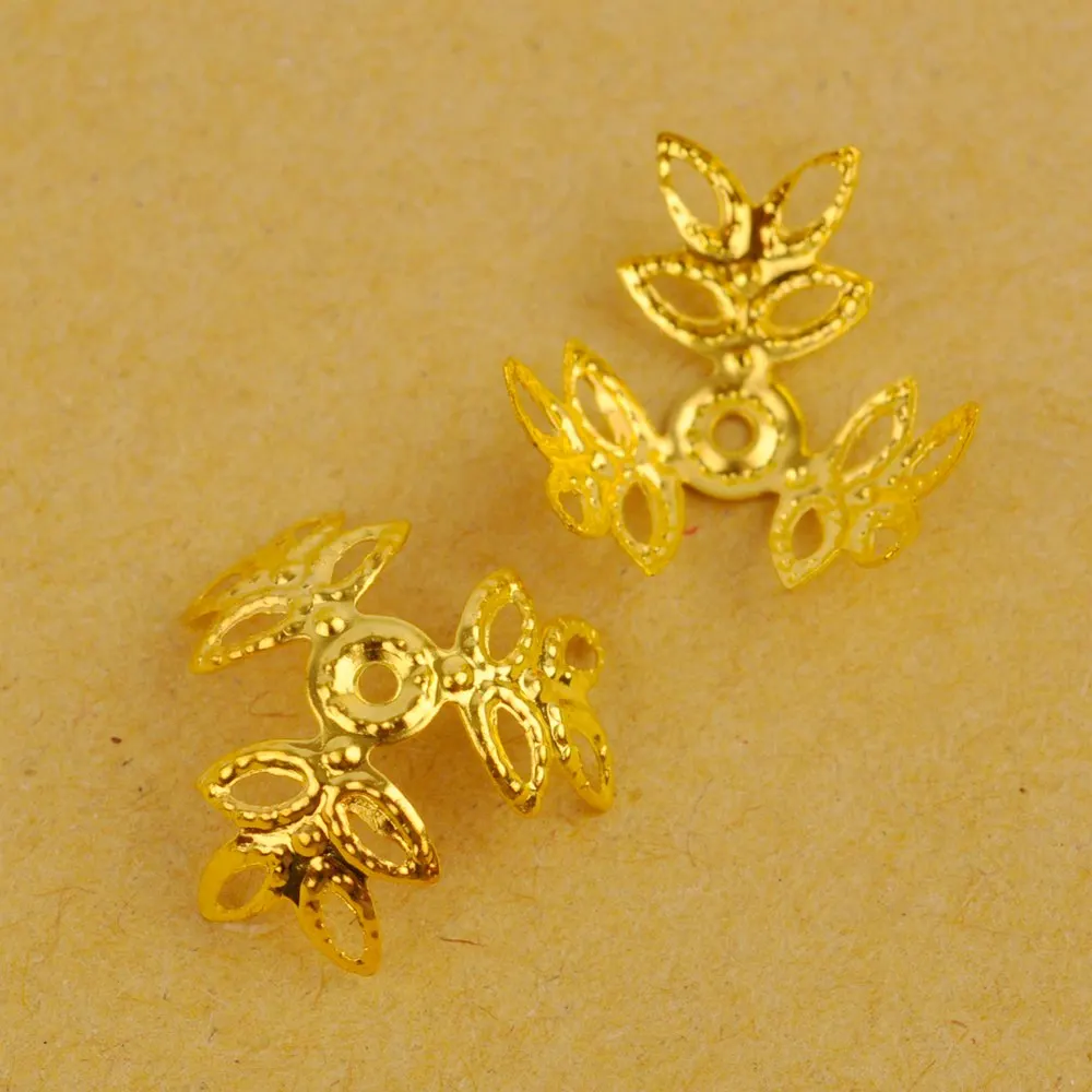 2000 шт. 16 мм трехлистная филигранная шапочка с бусинами в виде цветов s-образная