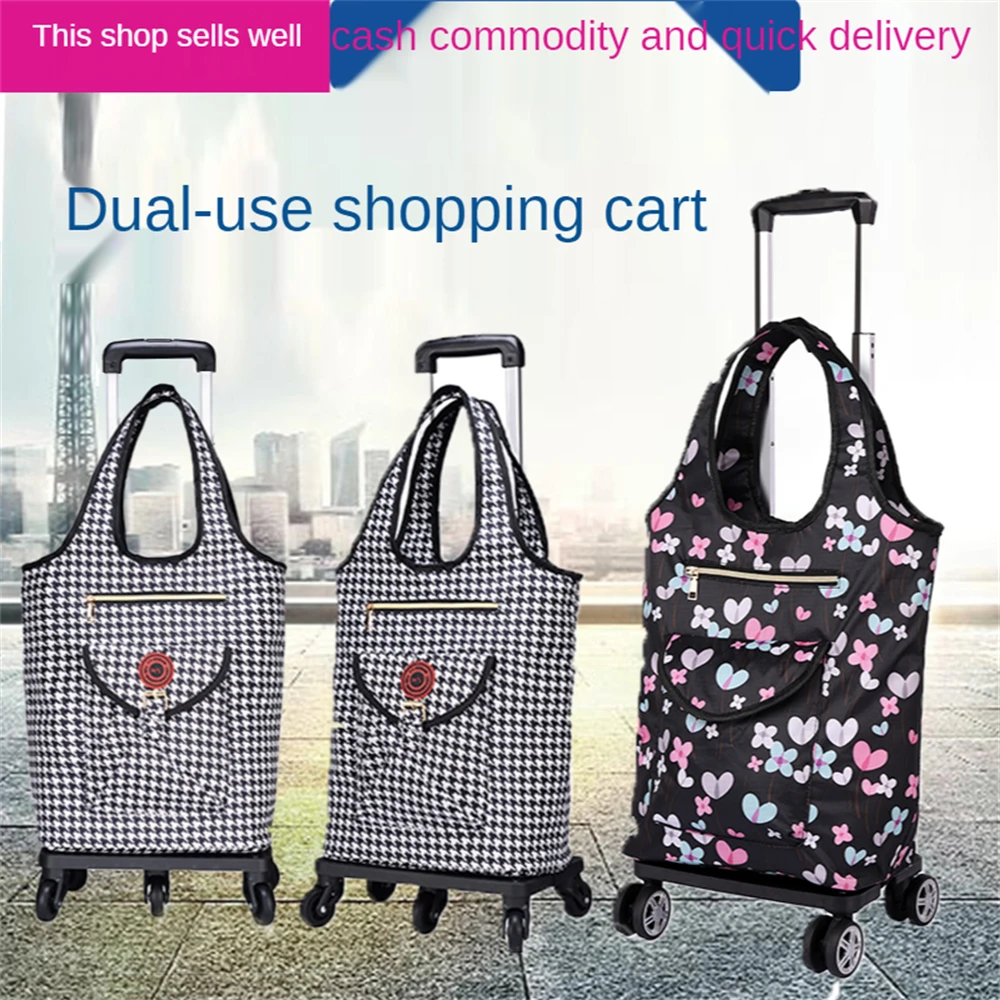 

Upright Wheeled Underseater Carry-On Luggage Cart with Insulation Bag Foldable Reusable Shopping Trolley Folding Grocery Cart