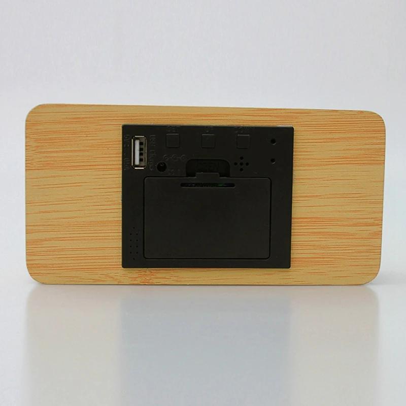 

Wooden LED Alarm Clocks Electronic Clock Sounds Control Digital Display Desktop Calendar Table Clock
