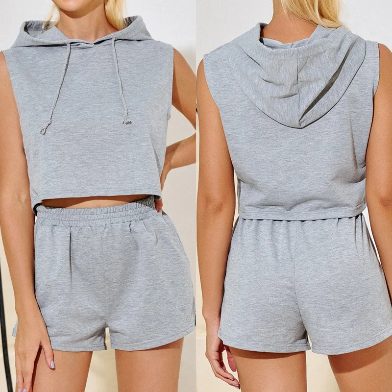 

Two Piece Crop Mini Shorts Summer Womens Sexy Fashion Casual One Piece Cap Sleeveless Top Shorts Suit