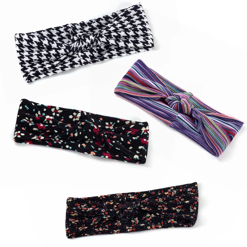 

Vintage Fold Design Flowers Headbands Stripe Cross Knot Elastic Hairbands Bandanas Girls Hair Bands Headdress