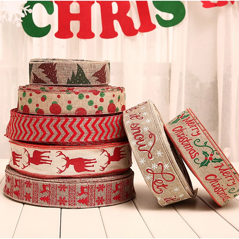 

1Pcs 200cm Linen Snowflake Deer Burlap Ribbon Christmas Tree Ornament Xmas Decor Home Wedding Party Decoration Home Ornaments
