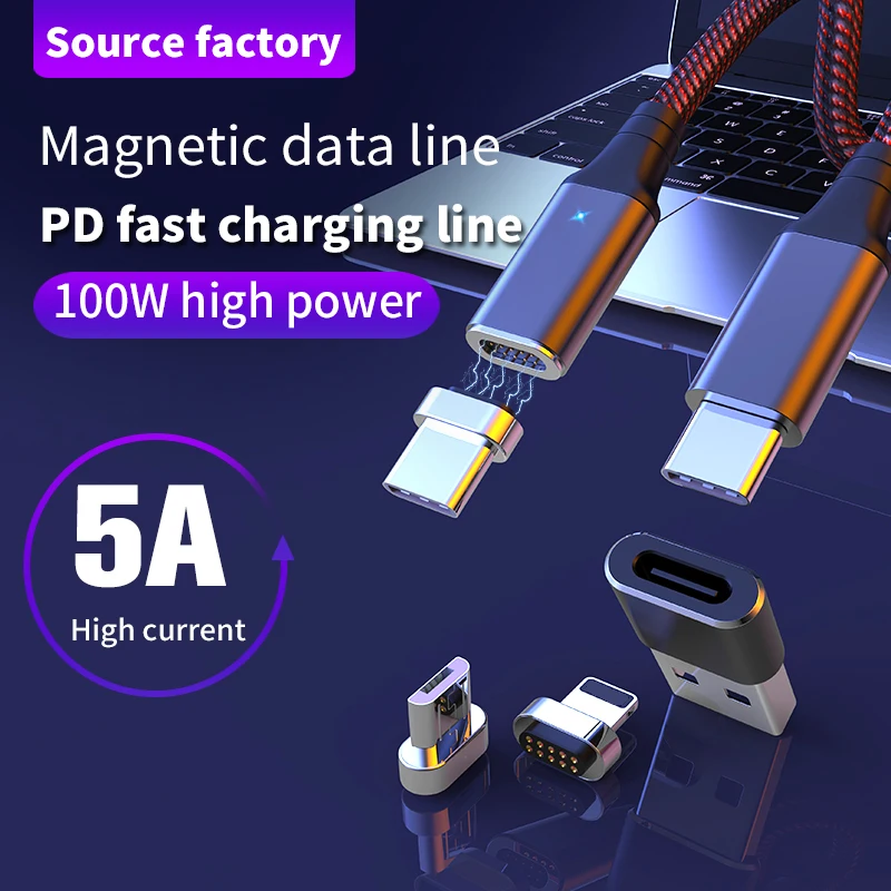 Магнитный кабель PD Type C на 5 А 100 Вт для быстрой зарядки MacBook Pro Huawei p40 iphone11 Samsung Micro