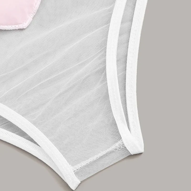 

Women Sexy Pink Love Heart Bow Sheer Lingerie Set Ladies Perspective Underwear Mesh Sheer Bra Set