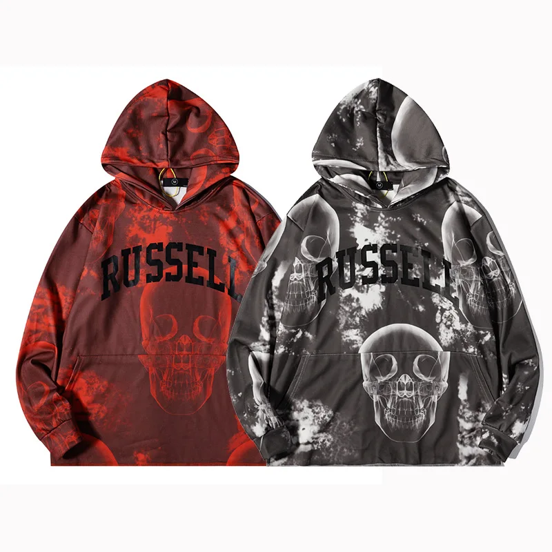 

Autumn and winter trend skull print hip-hop men and women couple casual hooded sweater