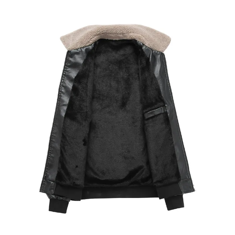 

Men's PU Winter Leather Jacket Mens Fleece Fur Collar Motorcycle Casual Outdoor Jaqueta Leather Coats New Casual Lapel Slim Fit