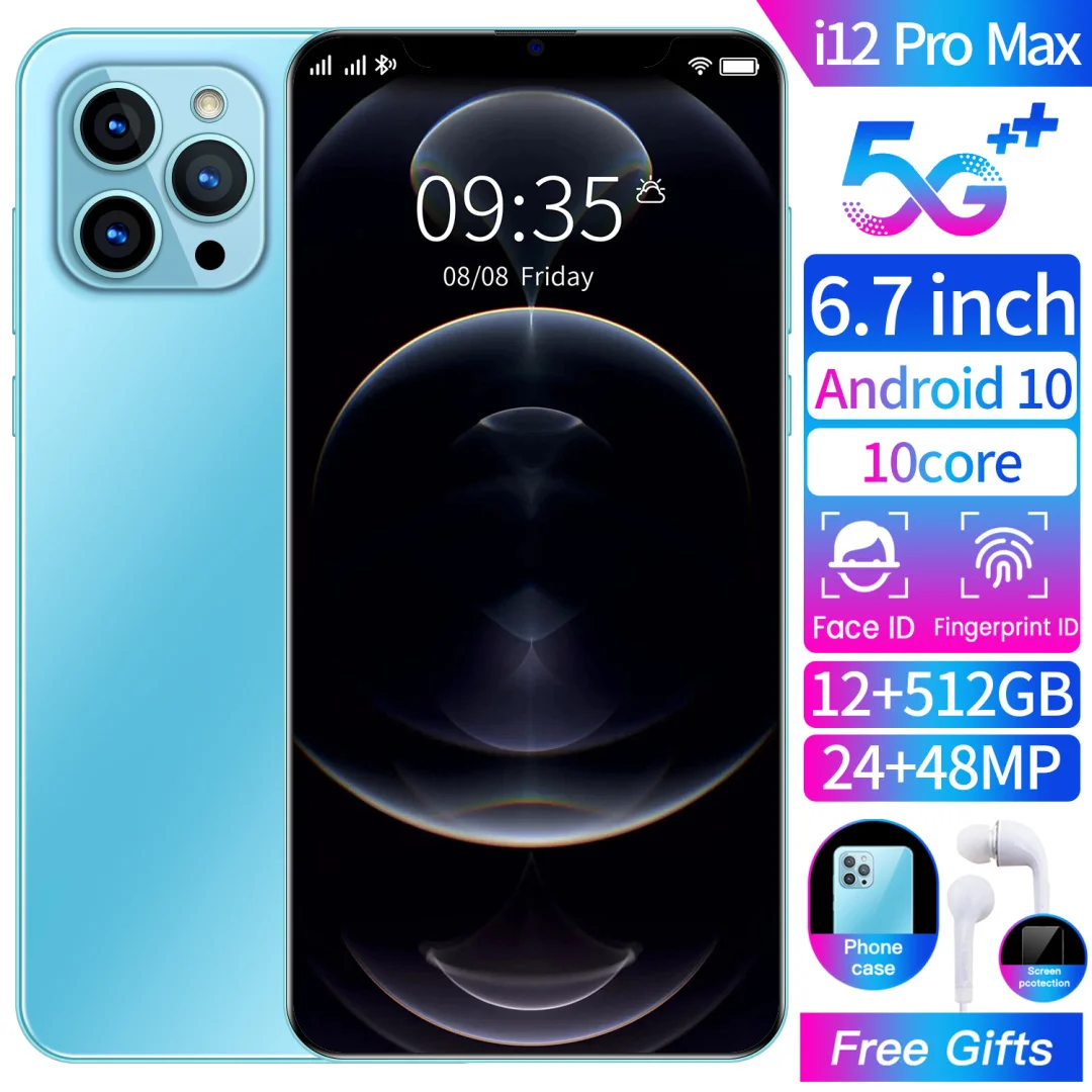 

[World Premiere] I12 Pro Max 6.7 Inch Smartphone Android10 HD Screen 5G Cellphone 16G+512G Face ID 5800mAh Dual SIM Mobile Phone