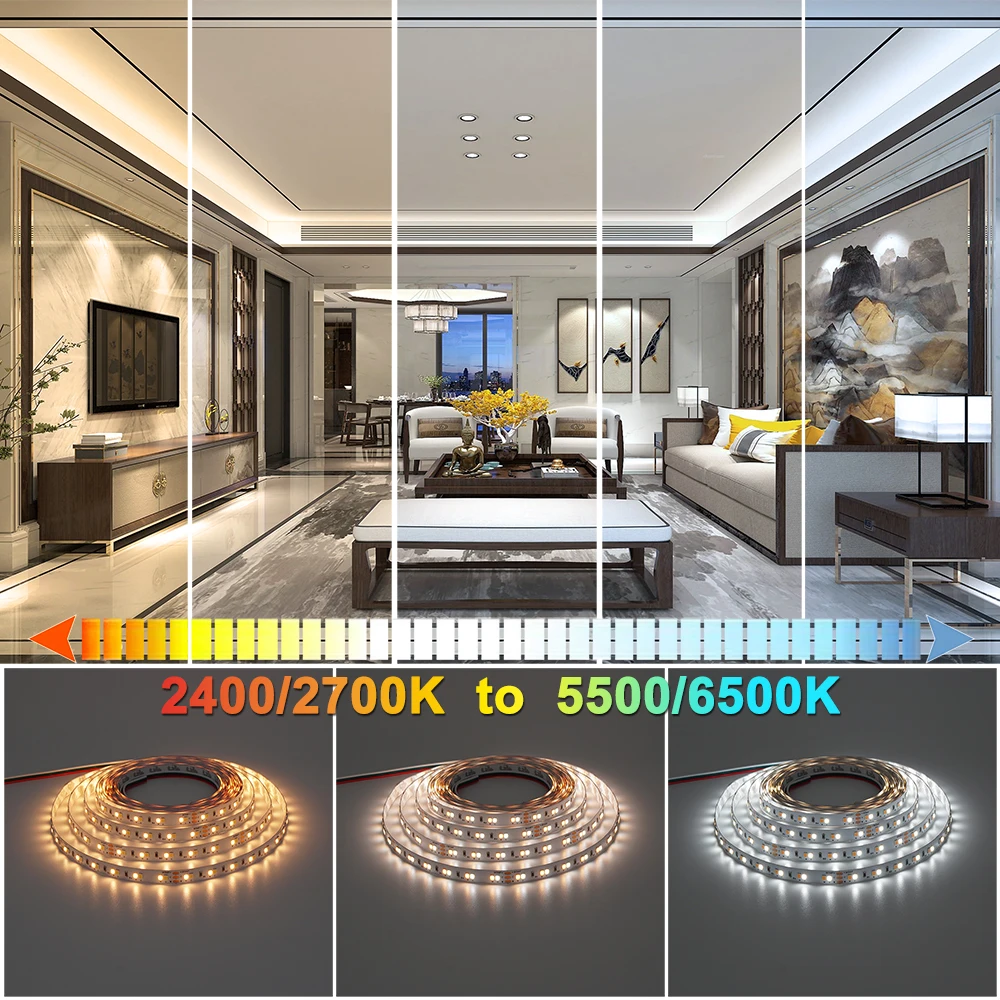 High Power 2835 WWCW LED Strip Lights,120LEDs/m,IP20,CRI95/90,19.2W 28.8W/m,CCT Color temperature adjustable LED,DC12/24V images - 6