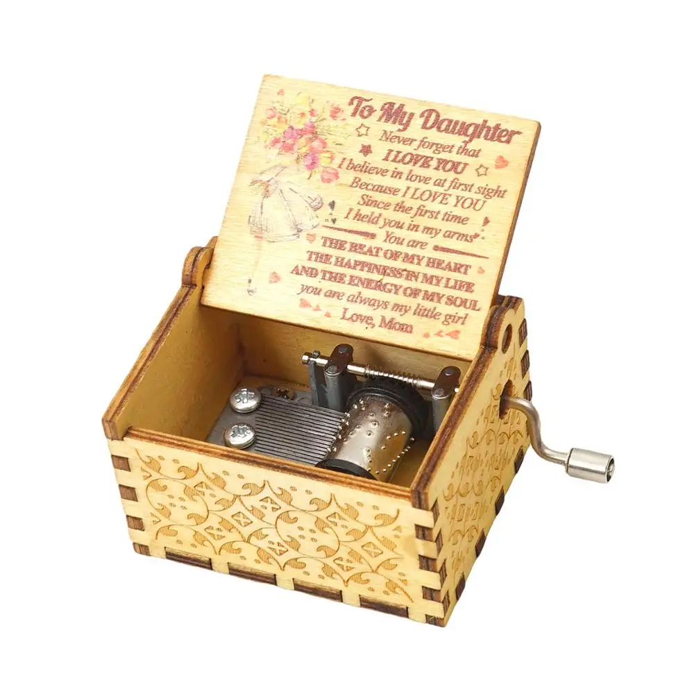 

Wood Music Box for Daughter,Hand Cranked Laser Engraved Vintage Musical Boxes Case Gifts for Birthday/Christmas/Thanksgiving