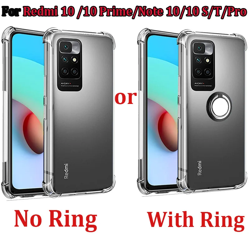 

Metal Ring Holder Cover redmi 10 Case Silicon xiomi redmi note 10 pro 10s 10t Transparent Phone Case For xiaomi redmi 10 prime