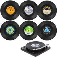 6pcs plastic retro vinyl record cup mat anti slip coffee coasters heat resistant music drink mug mat table placemat home decor