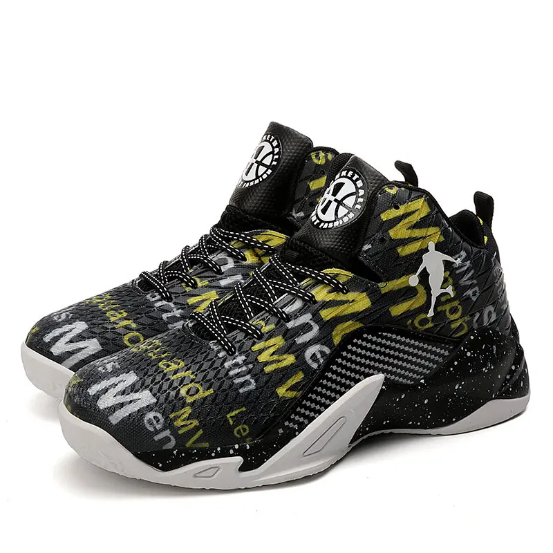 black and yellow Размер 36-45, парные высокие баскетбольные кроссовки Jordan, Мужские дышащие амортизирующие кроссовки для баскетбола, Нескользящие уличные кроссовки унисекс - Цвет: black and yellow