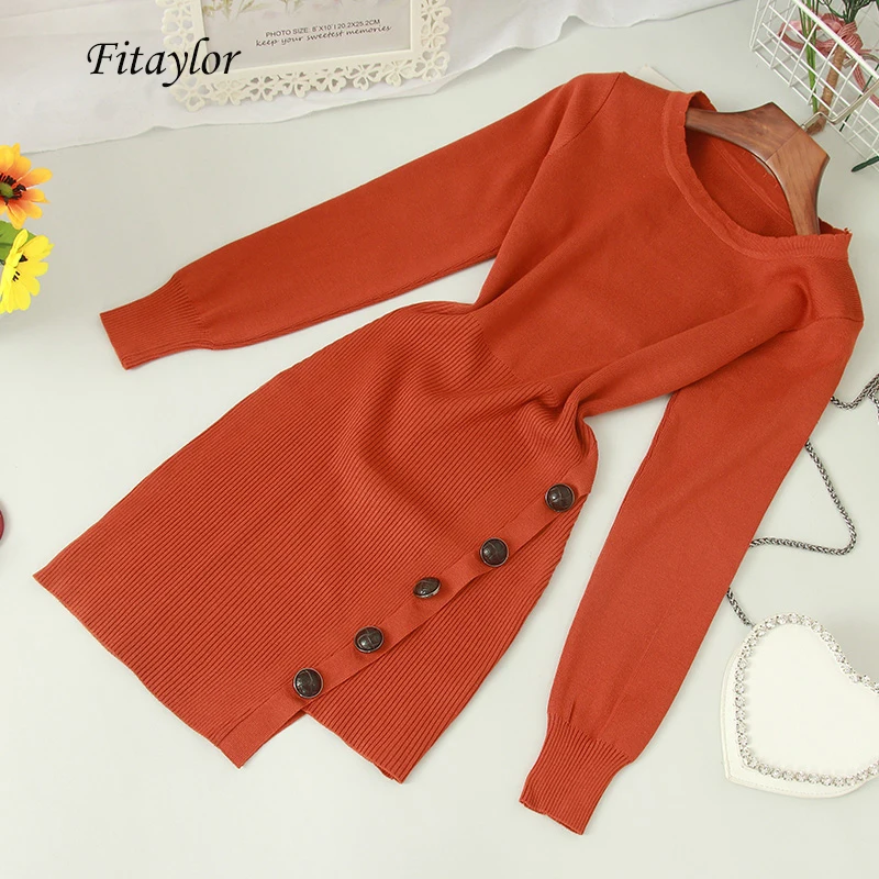 Fitaylor осеннее трикотажное платье-свитер для женщин офисное женское тонкое платье