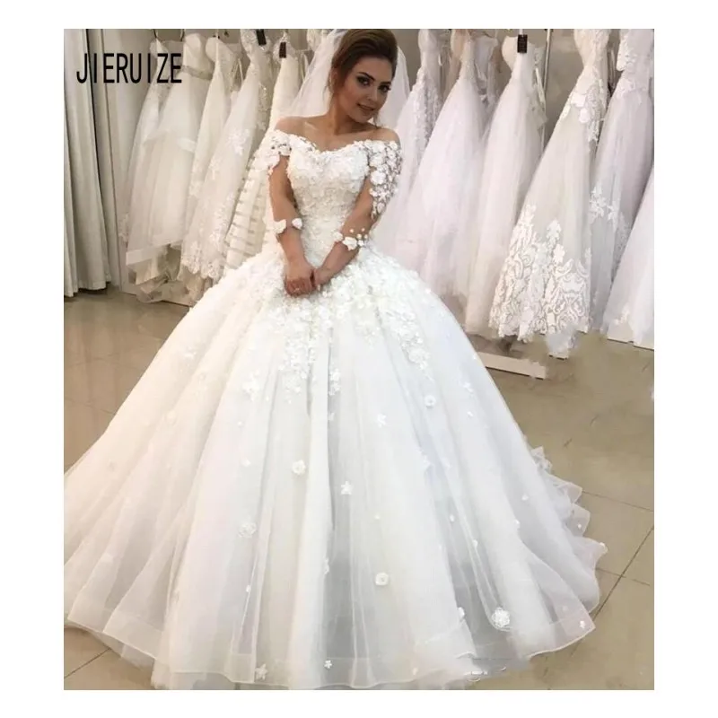 Элегантные свадебные платья JIERUIZE бальное платье с круглым вырезом и длинными