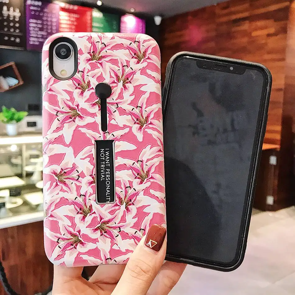 Силиконовый чехол с кольцом-петлей для iPhone 11 Pro Max телефона подставкой и розовым