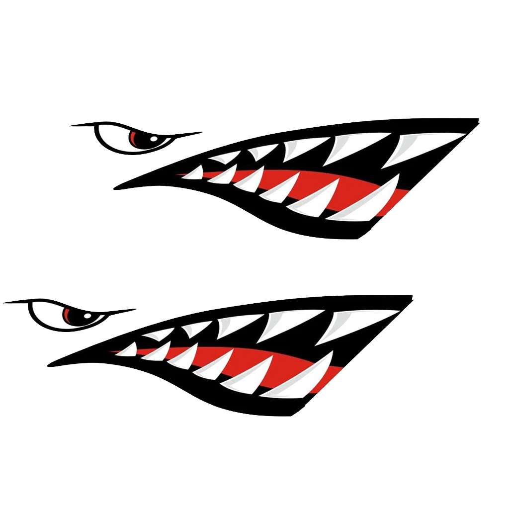 

2Pair Large Shark Teeth Mouth Reflective Decals Sticker Fishing Boat Graphics for Canoe Car Truck Kayaking Accessories
