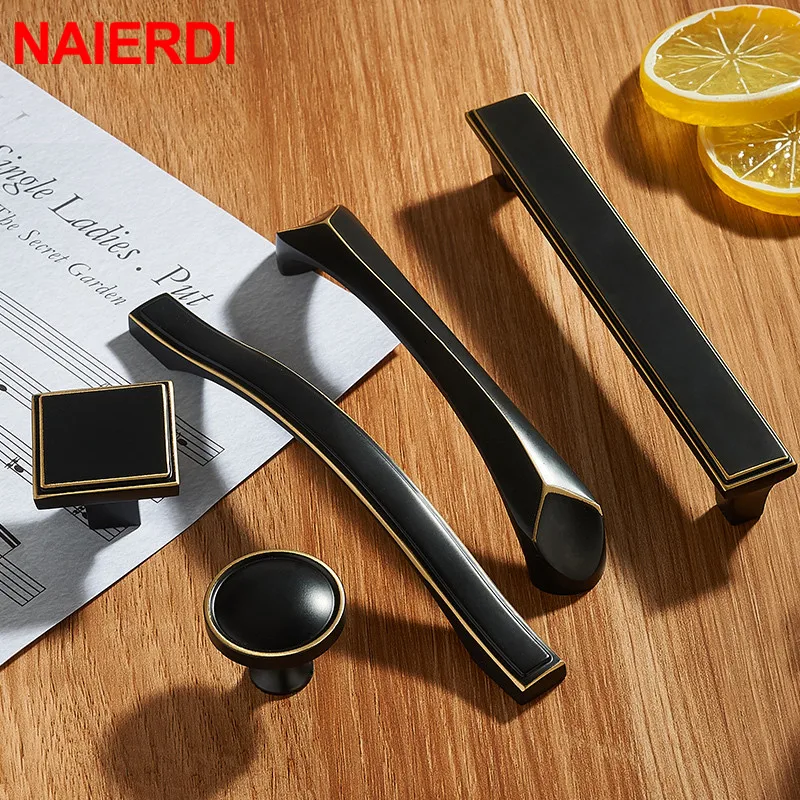 Ручки шкафа NAIERDI из твердой меди европейские кухонные ручки для выдвижных ящиков