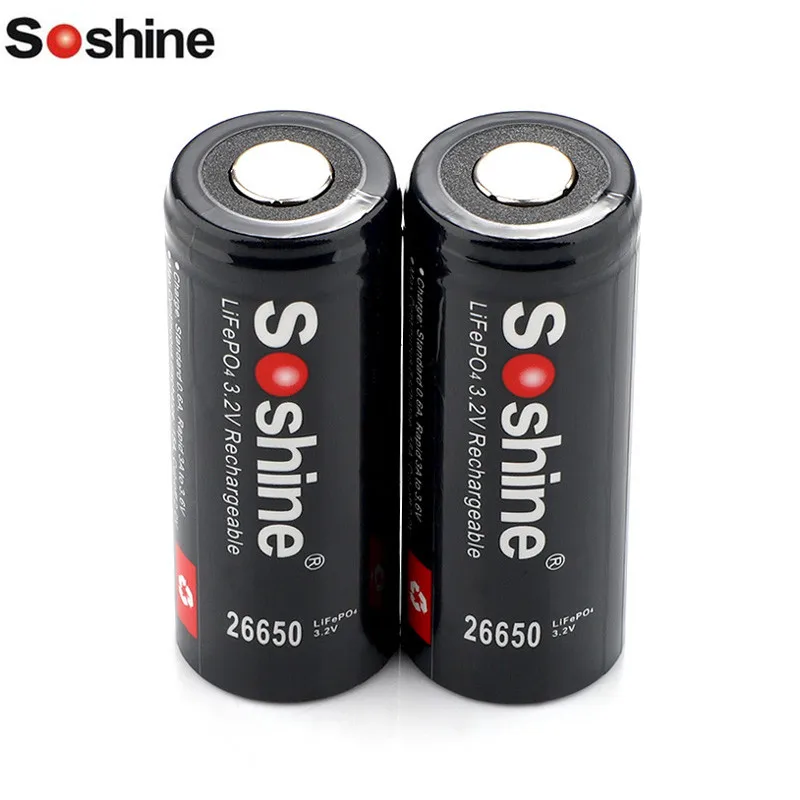 2 шт./лот Soshine LiFePO4 26650 3 в 3200 мАч перезаряжаемая батарея с защитой и зарядным