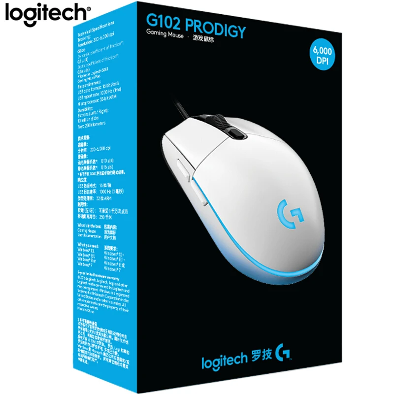 Игровая мышь logitech G102 8000 dpi с RGB подсветкой, 6 программируемых механических кнопок, проводная мышь, оптическая компьютерная игровая мышь PUBG