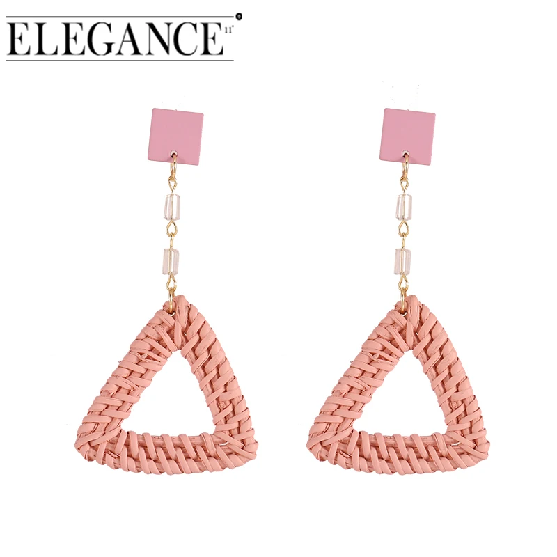 

ELEGANCE11 Bohemian Earrings Temperament Hand Woven Pendant Earrings Rattan Original Triangle Shape Earrings Classic Gifts