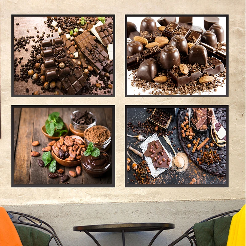 Горький темный шоколад с орехами и какао-бобами домашняя кухня плакаты принты