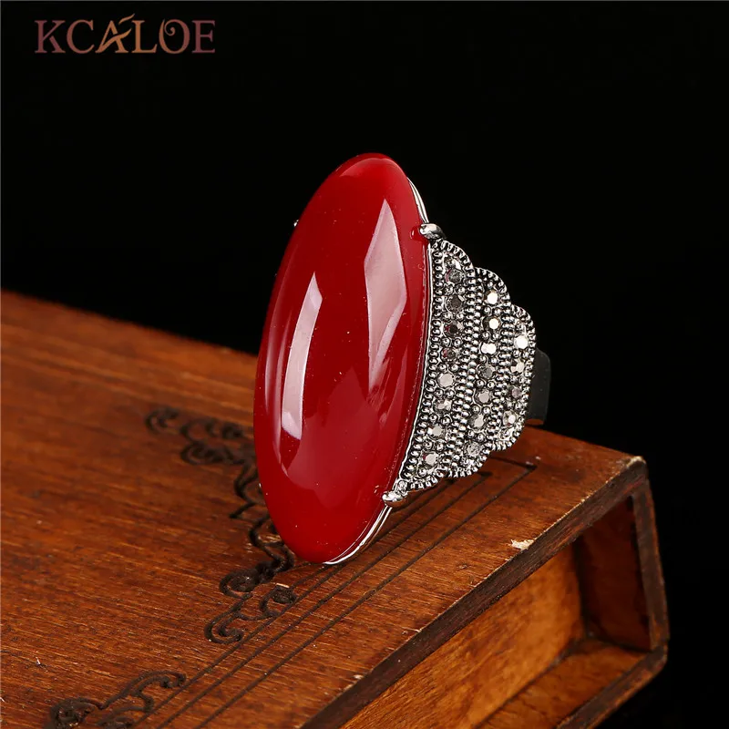 KCALOE античный большой камень: красный оникс кольца для женщин винтажные Ретро