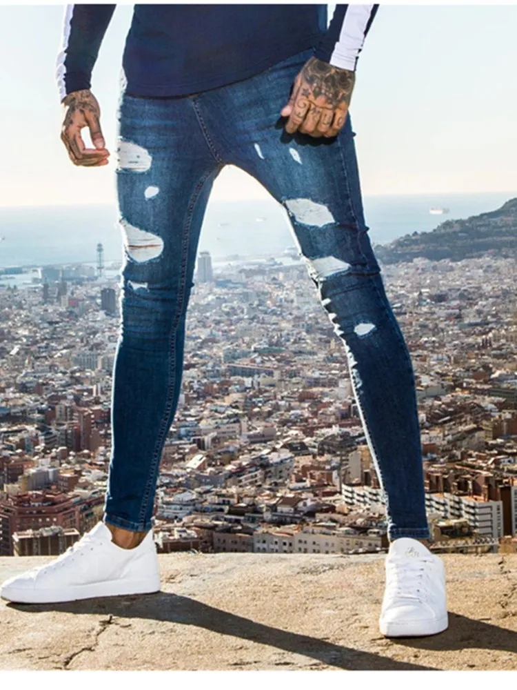 

Men's Sexy Ripped Jeans Pants Casual Summer Autumn Male Ripped Skinny Trousers Slim Biker Outwears Pants Sweatpants