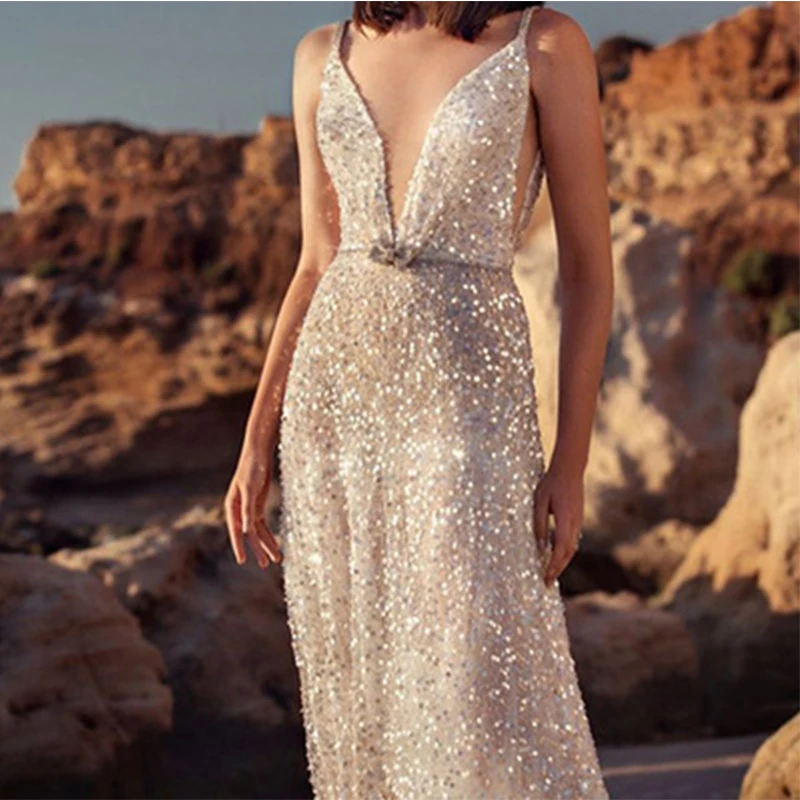 

autumn women V-neck sleeveless sequin dress suspender female Casual traf za xxxx abaya femme evfer store trf zaraing