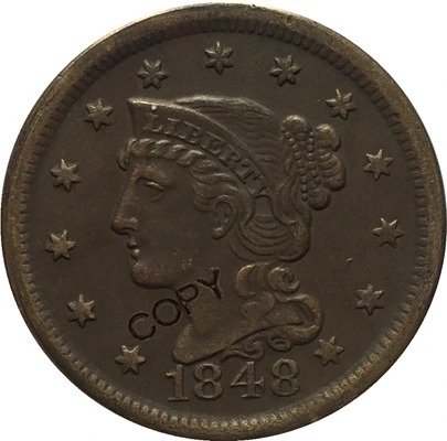 1848 США 1839-1857 Заплетенные волосы большой цент копии монет - Цвет: 1848
