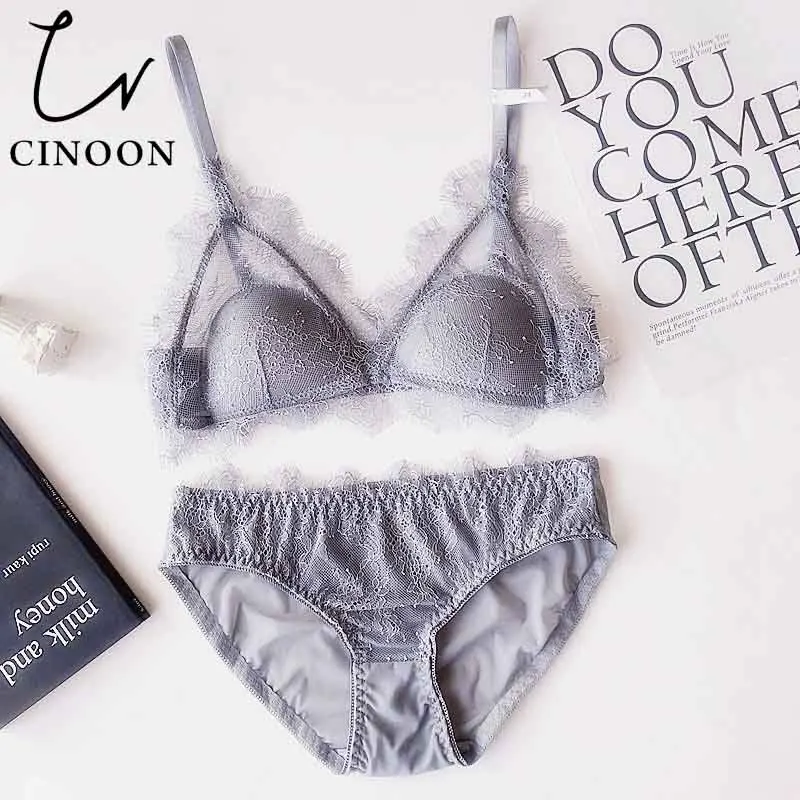 CINOON, вышивка, бюстгальтеры, нижнее белье, Женский комплект размера плюс, нижнее белье, сексуальная чашка, ультратонкий прозрачный бюстгальтер, кружевное нижнее белье бюстгальтер, набор