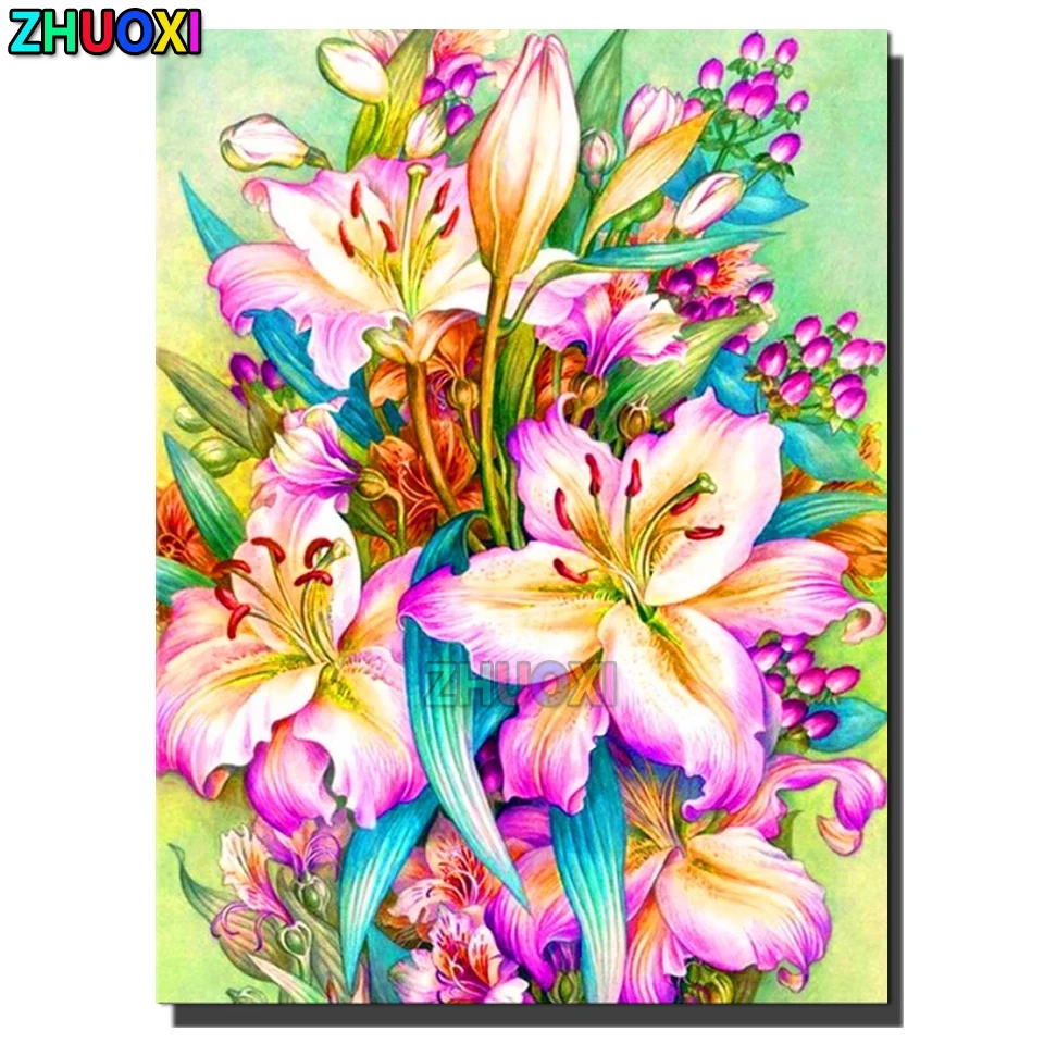 

5D алмазная живопись «сделай сам», цветок лилии, алмазная вышивка, мозаика, искусство, картина, Набор для вышивки крестиком, роспись, украшени...