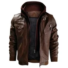 Мужская Зимняя Толстая кожаная куртка, мотоциклетная верхняя одежда с капюшоном, мужские флисовые Теплые повседневные кожаные куртки, Мужская ветровка-бомбер