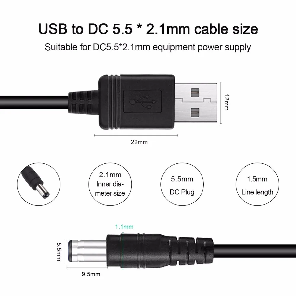 Универсальный кабель Переходник USB в DC 5 5x2 1 мм Штекерный шнур питания с 10