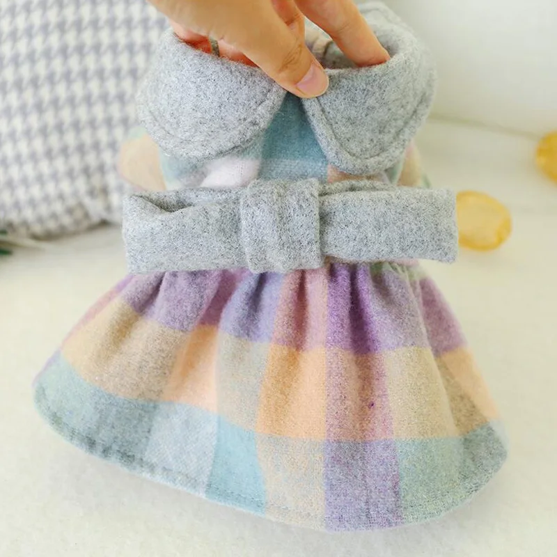 Популярное осенне-зимнее клетчатое детское платье принцессы теплое цветное с