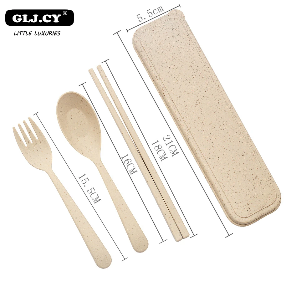 Портативная посуда из пшеничной соломы набор столовых приборов трех предметов