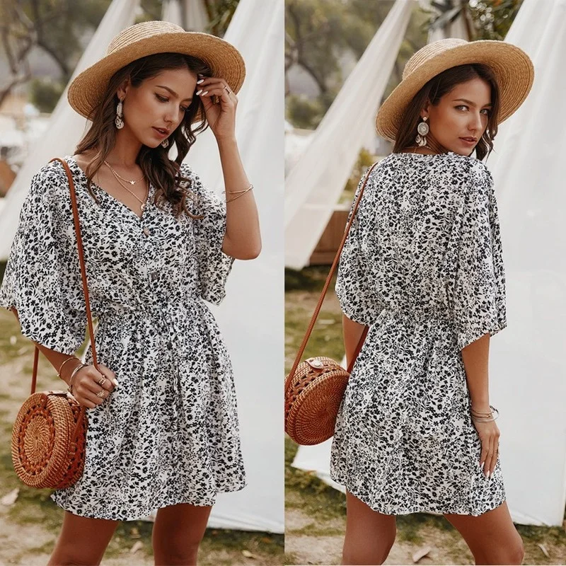 

2020 Autumn and Winter New Popular Women's Floral Half Sleeve Sexy Dress