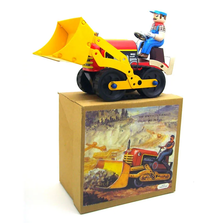 

[Funny] Adult Collection Retro Wind up toy Metal Tin bulldozer worker Construction vehicle car Clockwork toy figure vintage toy
