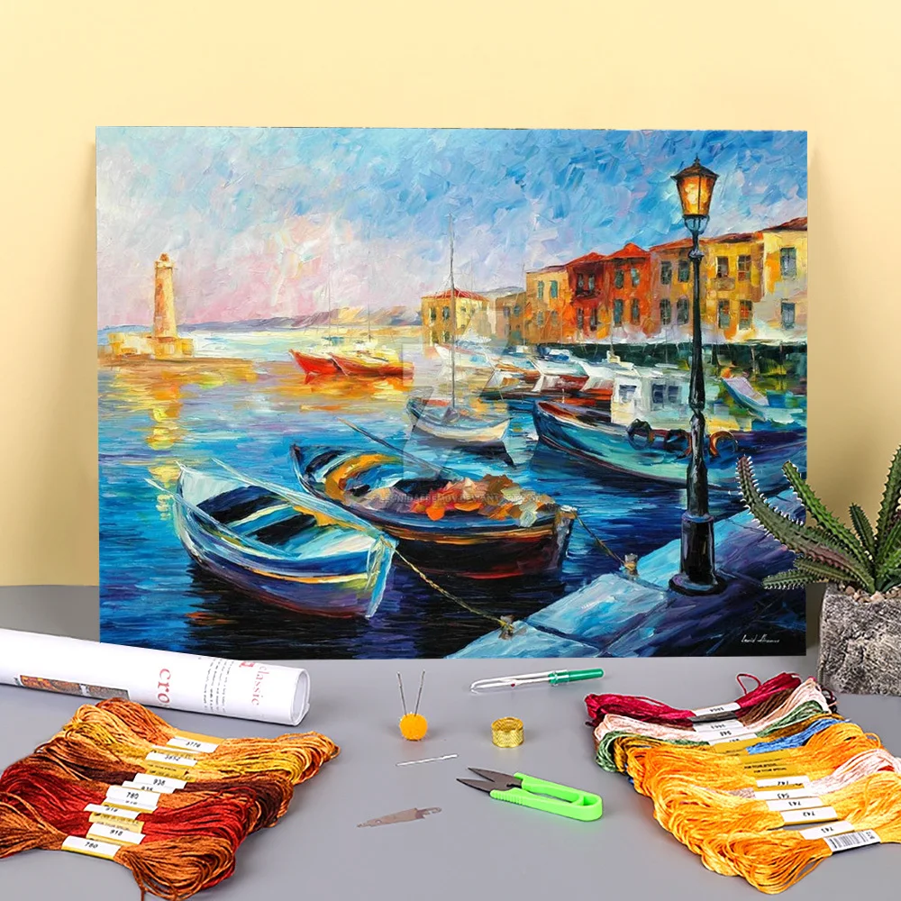 

Fishing Boats Printed 11CT Cross-Stitch Set DIY Embroidery DMC Threads Knitting Needlework Craft Handmade Package Home Sales