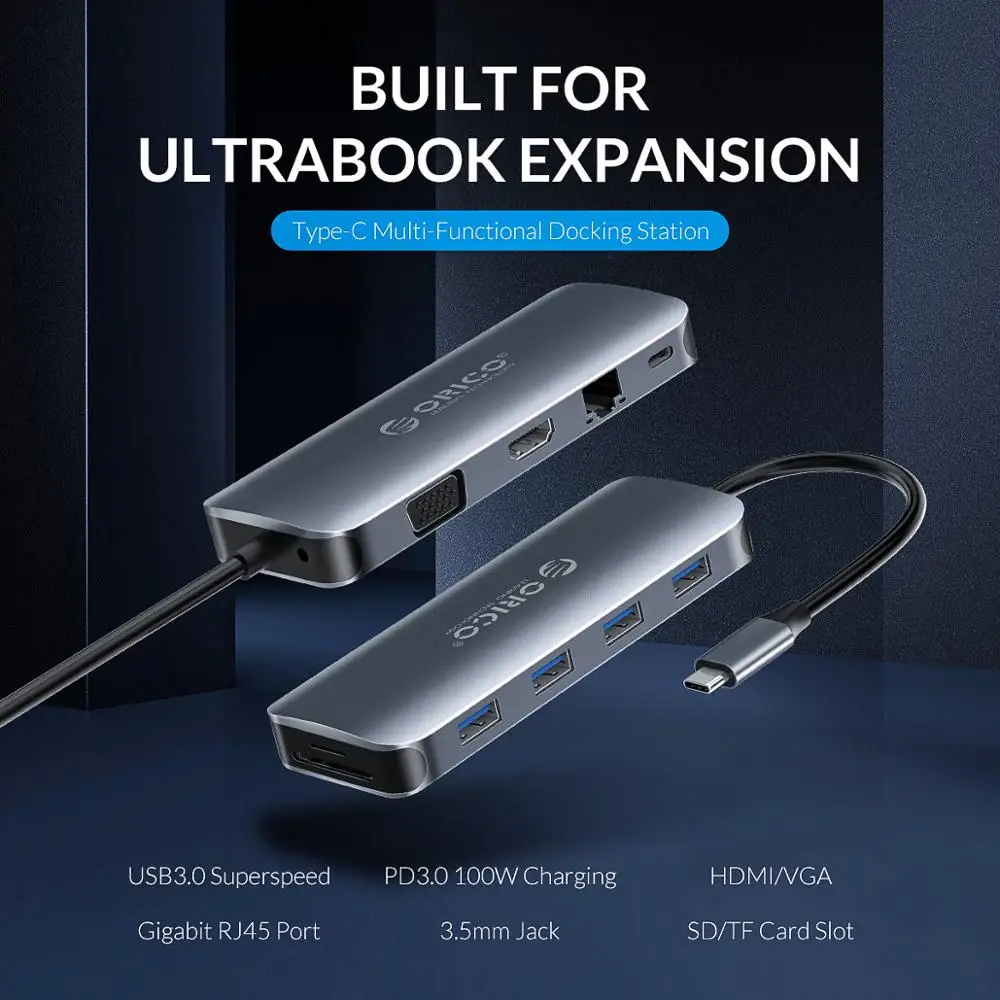 ORICO 11 в 1 док-станция USB C концентратор до USB3.0 совместимому с HDMI PD RJ45 кард-ридер