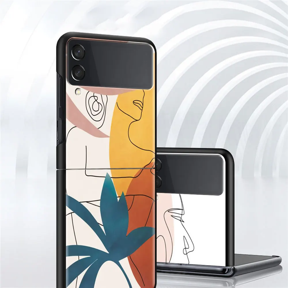 for samsung galaxy z flip 3 5g case luxury matte black hard phone cover zflip 3 shockproof fundas shell abstract women face line free global shipping