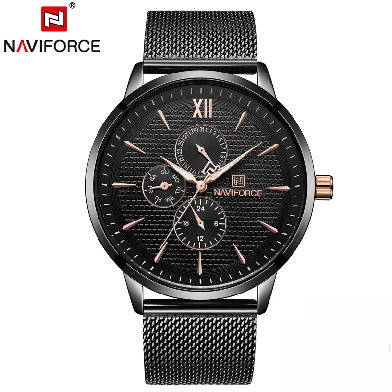 Black Rose Gold NAVIFORCE Лидирующий бренд, роскошные часы для мужчин, золотые кварцевые часы для мужчин, деловые мужские часы, повседневные полностью стальные часы, мужские часы, мужские часы - Цвет: Black Rose Gold