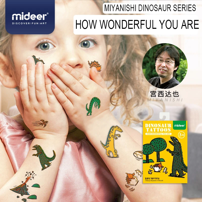 MiDeer MIYANISHI динозавр татуировки как чудесные вы дети татуировки наклейки водонепроницаемые нетоксичные наклейки игрушки для детей 3 лет +