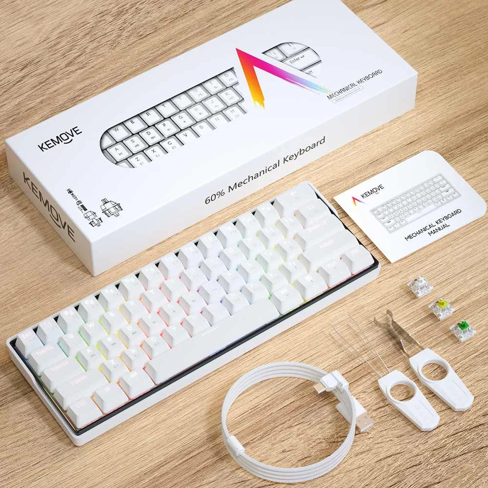 

Беспроводная клавиатура KEMOVE SnowFox, механическая, 60% клавиш, bluetooth, PBT