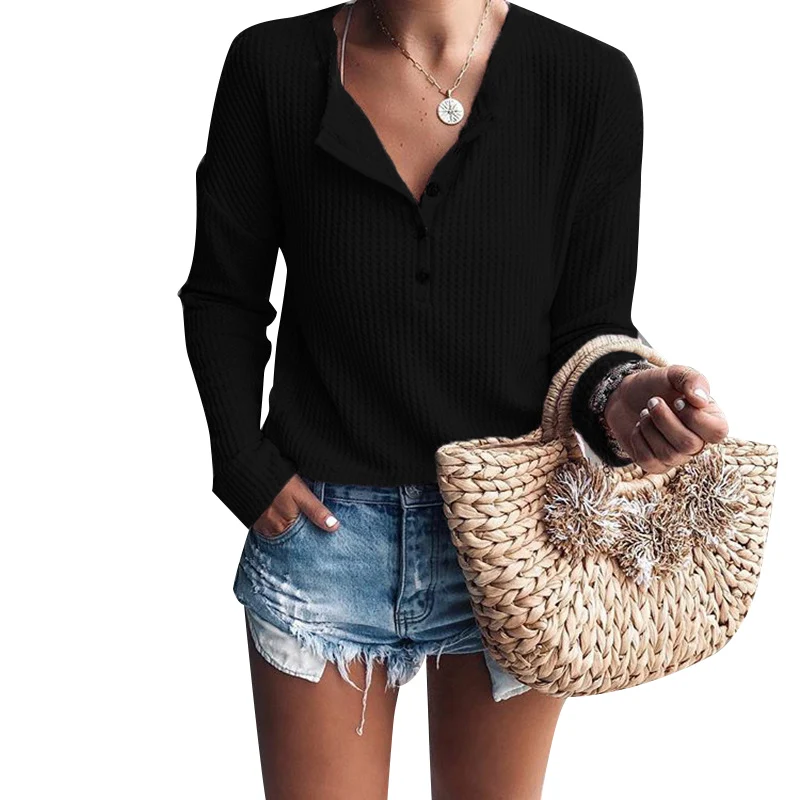 Женский вязаный Топ одноцветные свитера с пуговицами женские модные элегантные v