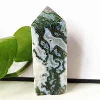 natural moss agate crystal tower wand point stone obelisk home decoration hexagonal prisms wicca chakra healing crystals decor